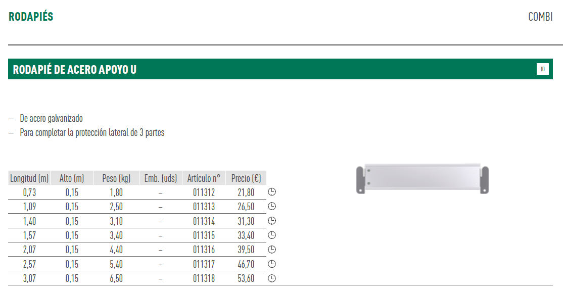 CO RODAPIÉ DE ACERO 2,57 X 0,15 M
APOYO U